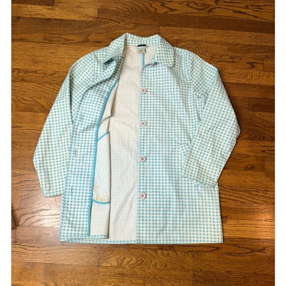 LL Bean Women’s Mackintosh Jacket – Petite SMALL - Marine Aqua/Raincoat Gingham - Picture 9 of 12
